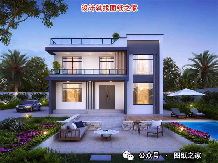 农村二层平顶别墅设计图，一点不比坡屋顶差，赶快收藏回家建