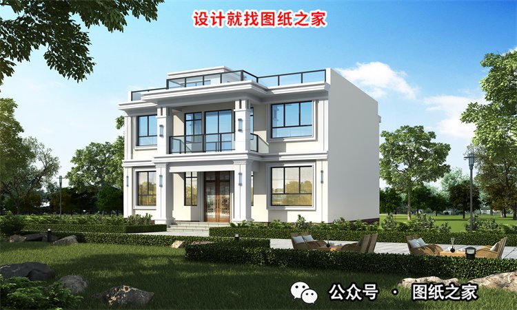 农村二层平顶别墅设计图，一点不比坡屋顶差，赶快收藏回家建