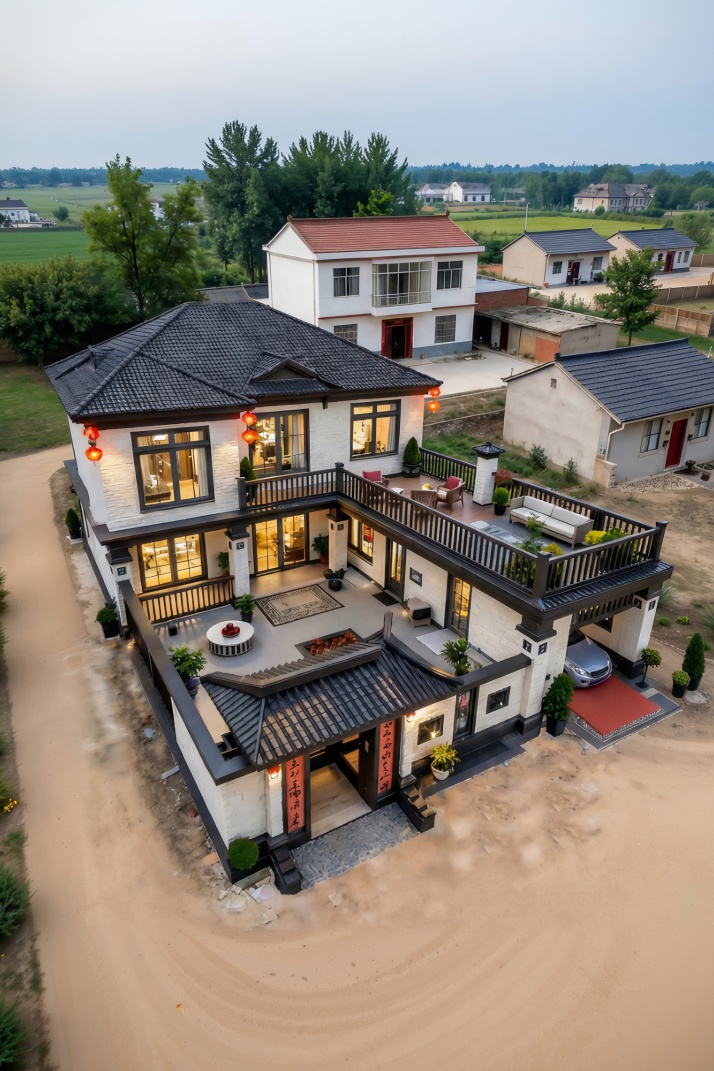 L型农村二层别墅，适合农村建 - 别墅设计效果图