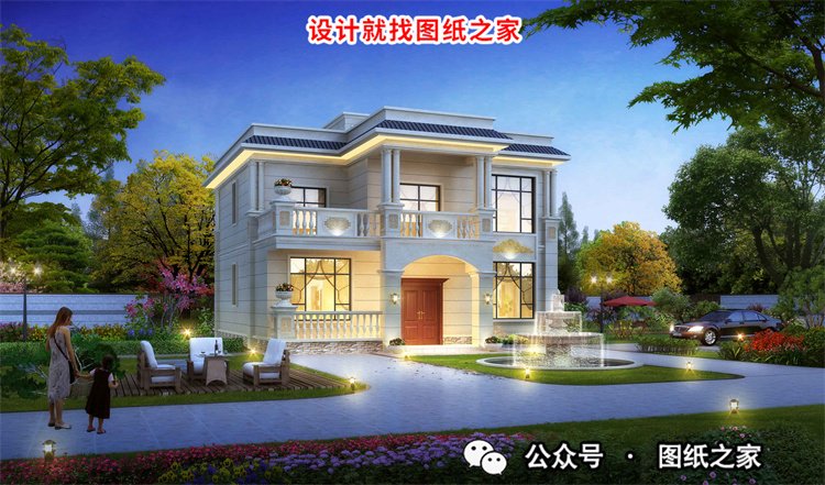 砖混结构新农村二层平屋顶自建房别墅设计图，布局舒适实用