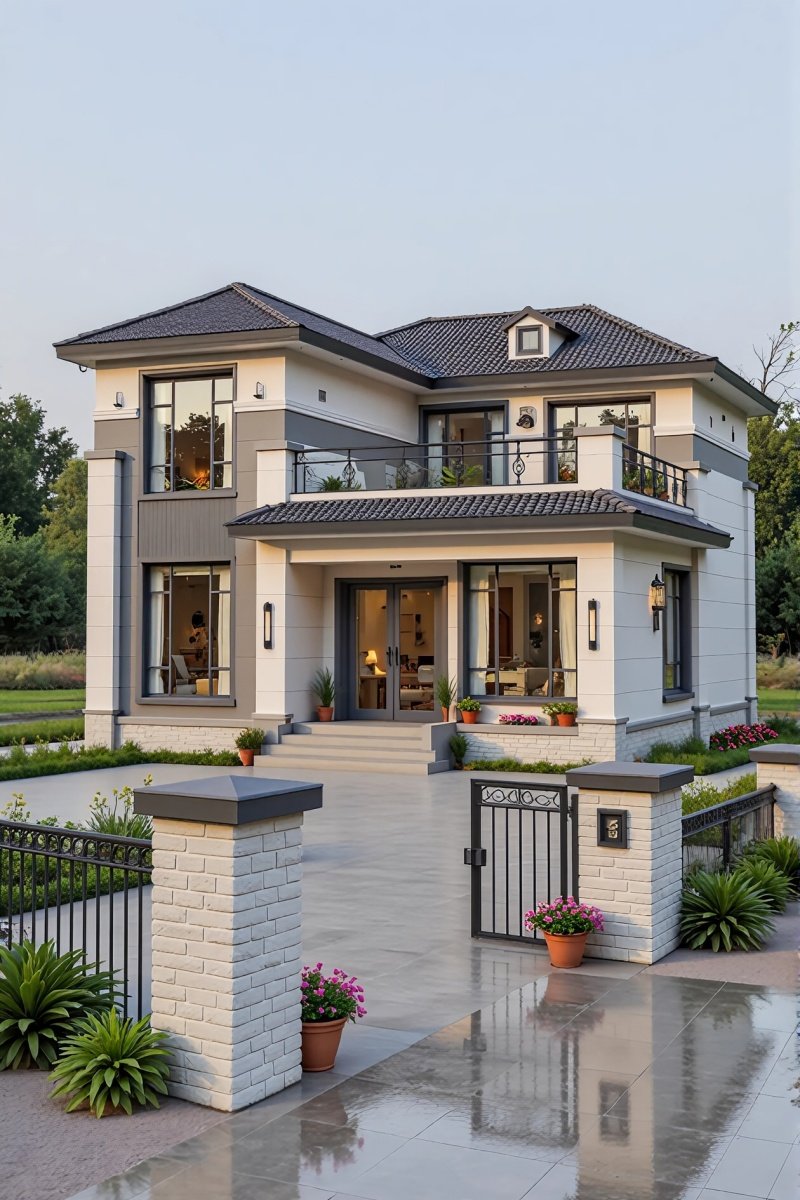 新中式二层小别墅造型，简约耐看