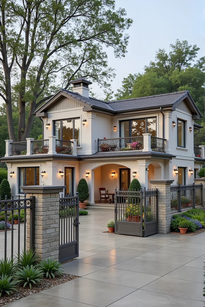 田园风二层小别墅外观，带大露台