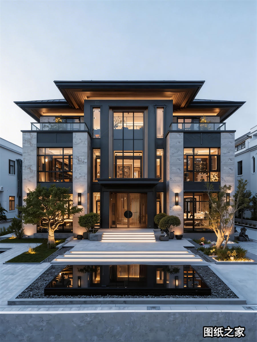 三层新中式+现代风完美结合，建好刷爆朋友圈 - 别墅设计效果图