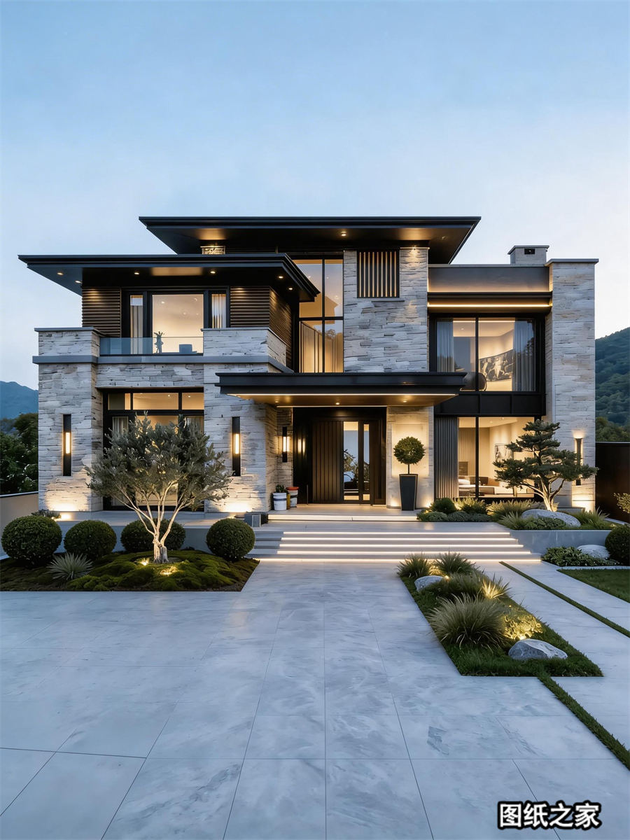 现代风与新中式的完美融合，二层半别墅 - 别墅设计效果图