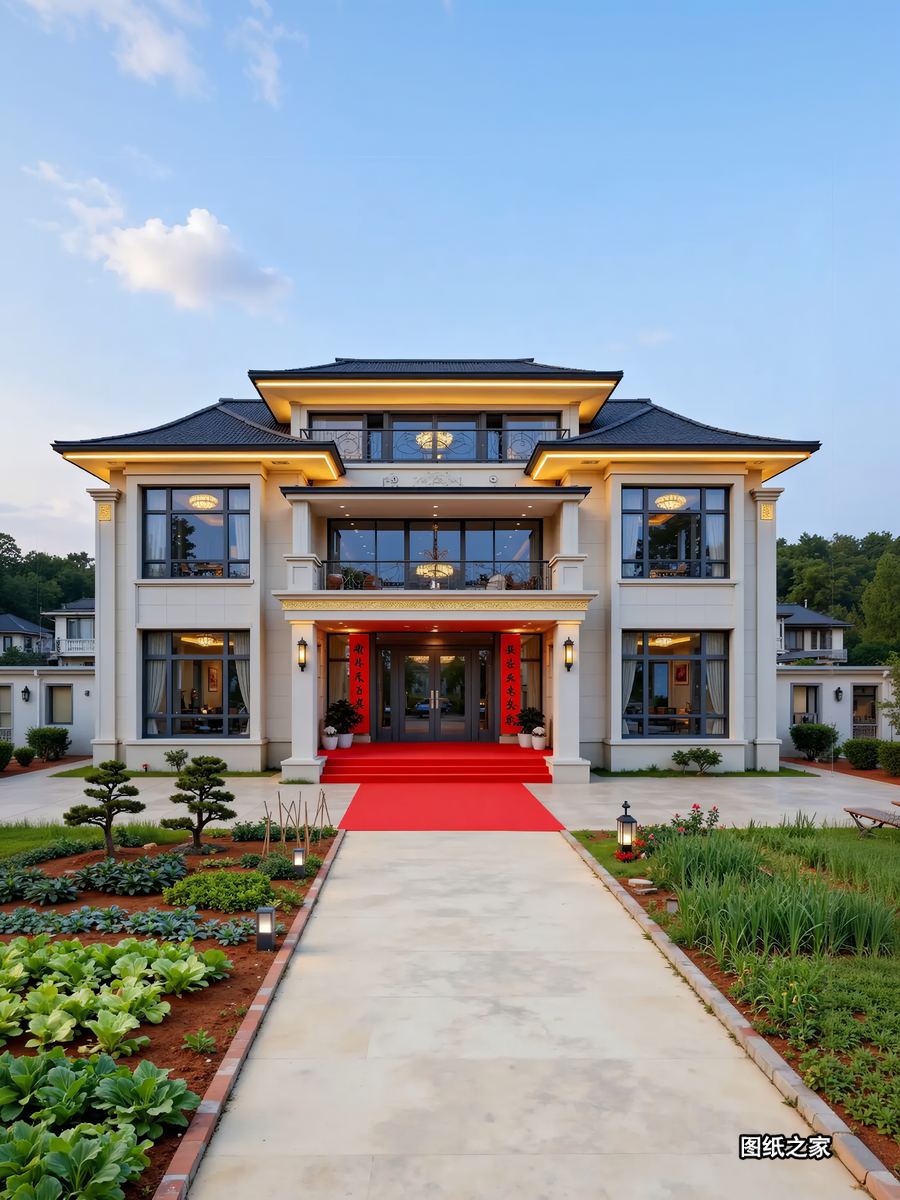 流行的官帽房二层半别墅造型 - 别墅设计效果图