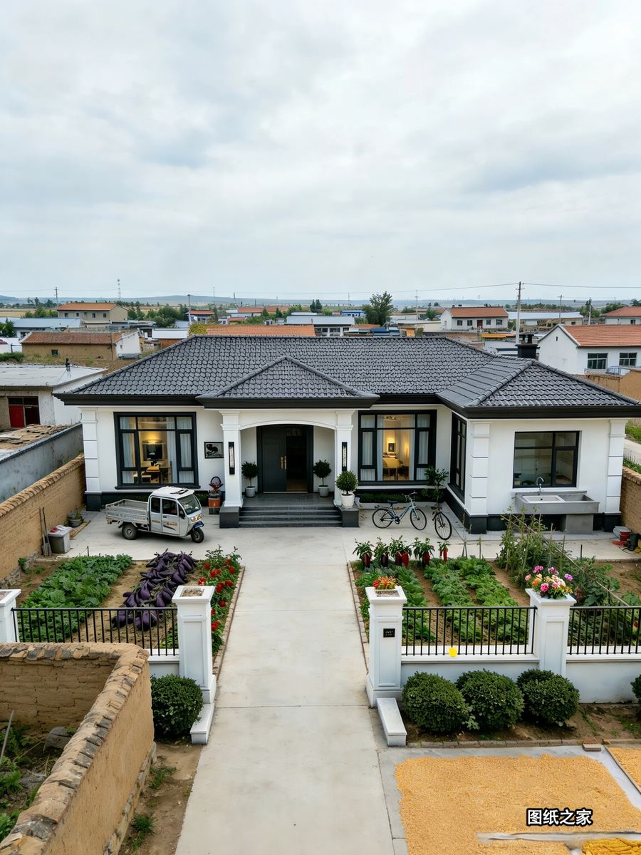 L型一层自建房就这样建，实用又好看 - 别墅设计效果图