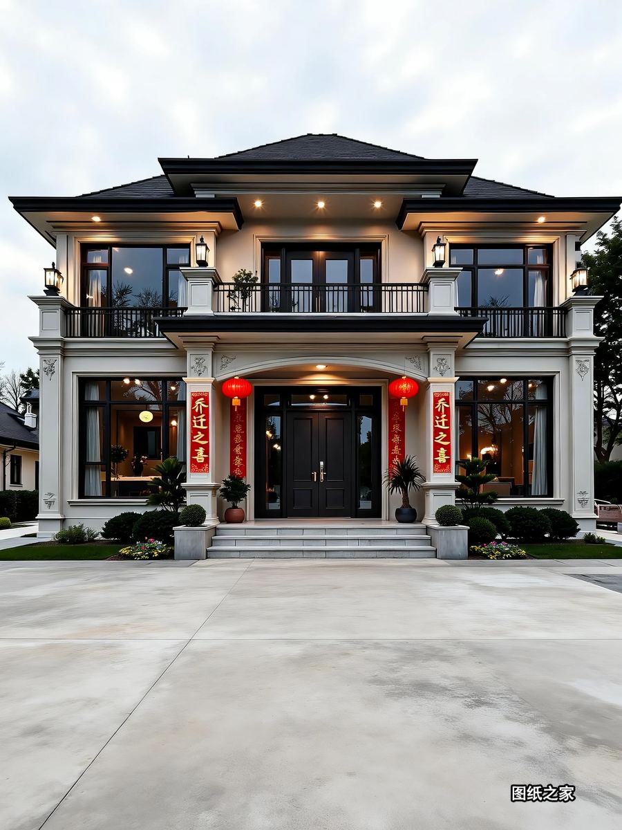 新中式别墅设计，白墙黛瓦韵味十足 - 别墅设计效果图