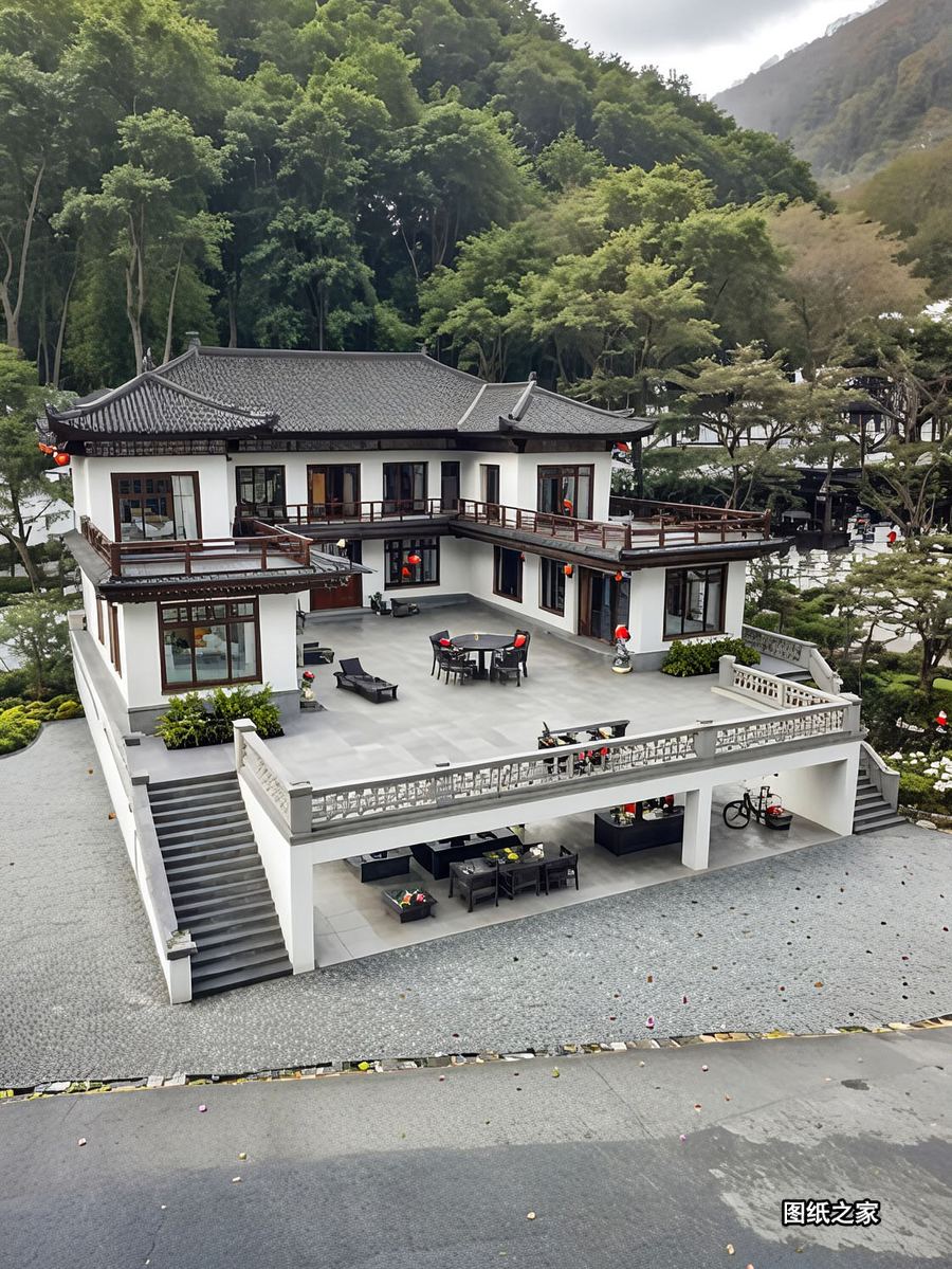 带车库的乡村别墅，回家停车超方便 - 别墅设计效果图