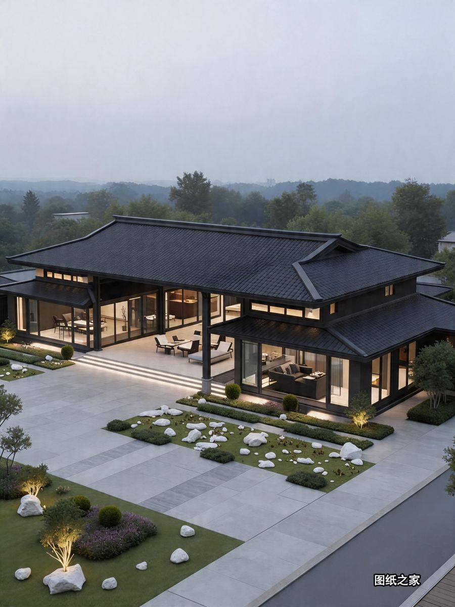 乡村大平层别墅，开阔通透住着爽 - 别墅设计效果图