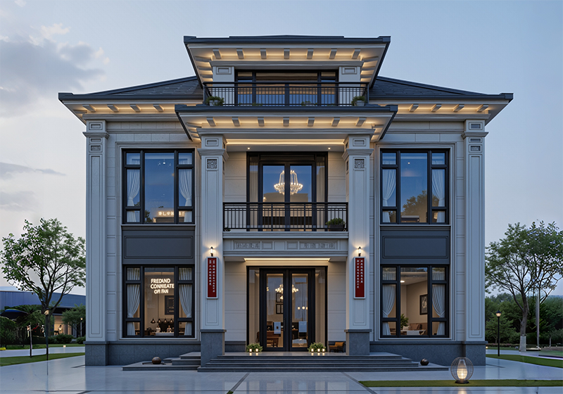 农村二层半新中式官帽房别墅设计，寓意步步高升好户型