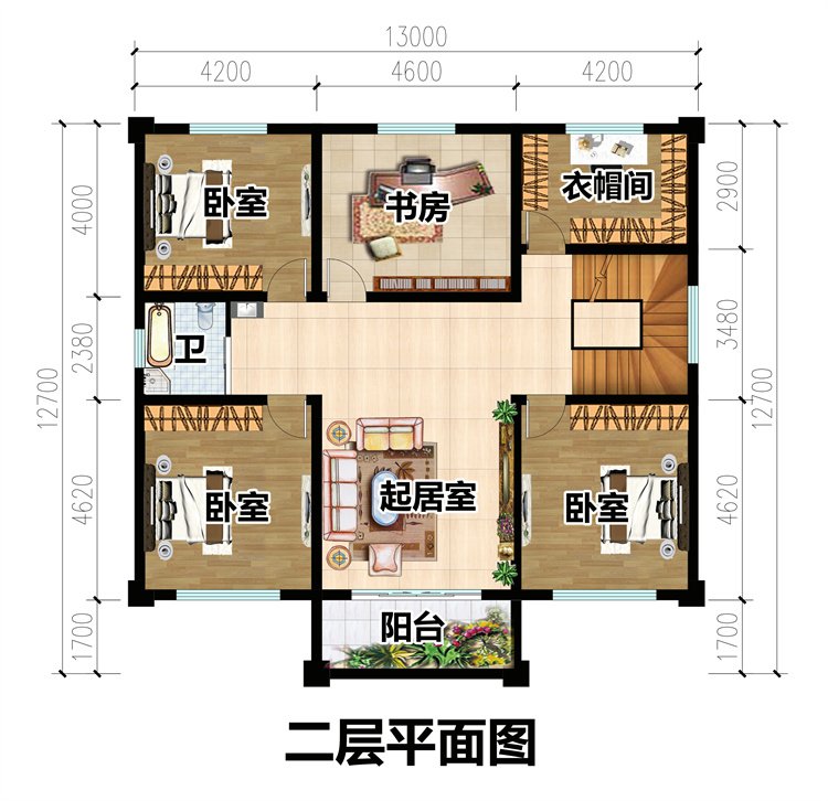 农村二层半中式官帽房别墅3