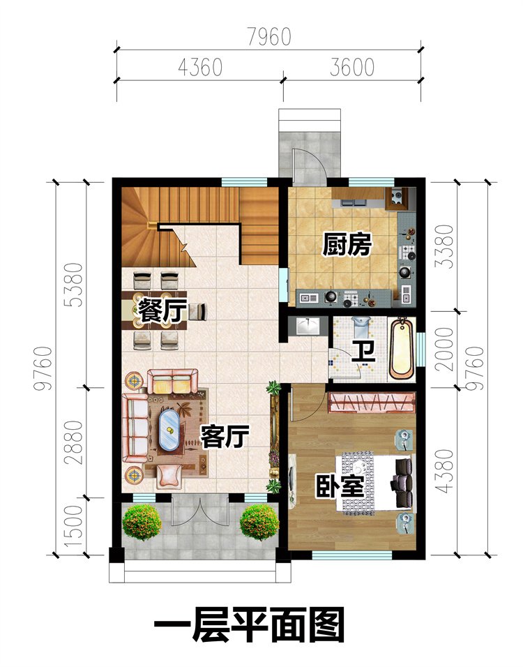 两开间二层农村别墅设计图2