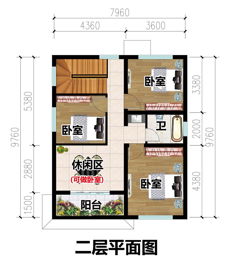 两开间二层农村别墅设计图3