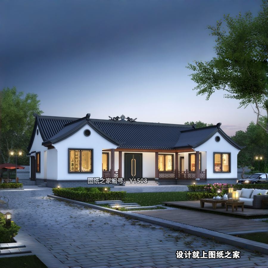 中式风一层平房，宜居又耐看 - 别墅设计效果图