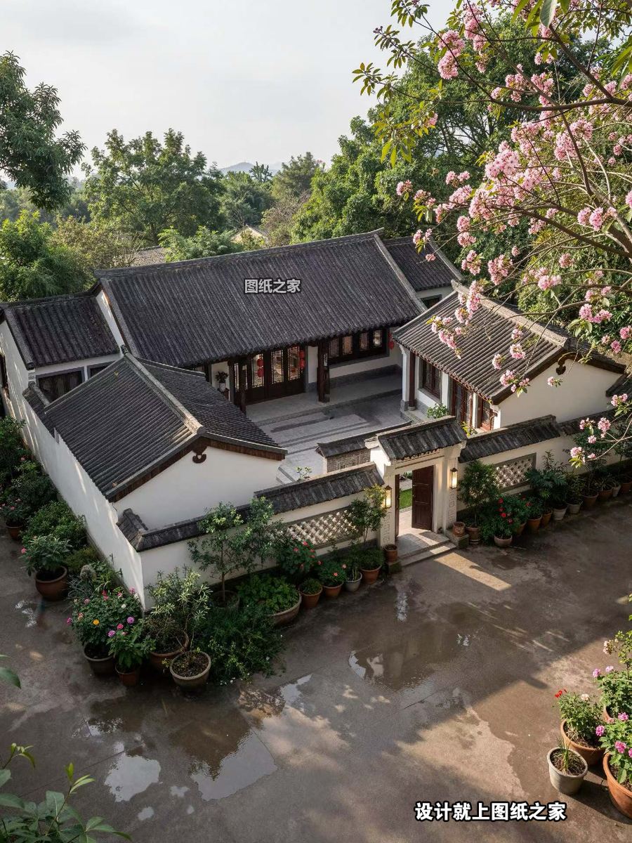 三合院自建房，乡村中式院落美学 - 别墅设计效果图